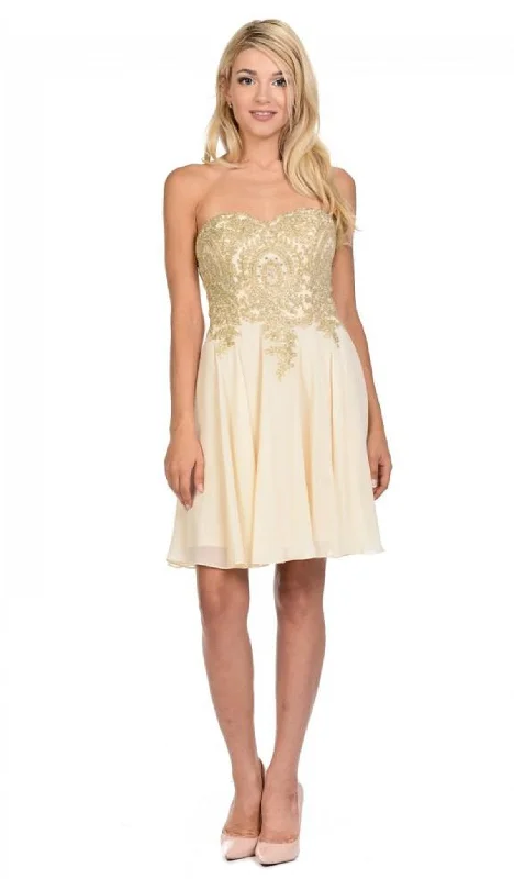 Major Savings Lenovia - 8110 Gold Embroidered Strapless Cocktail Dress