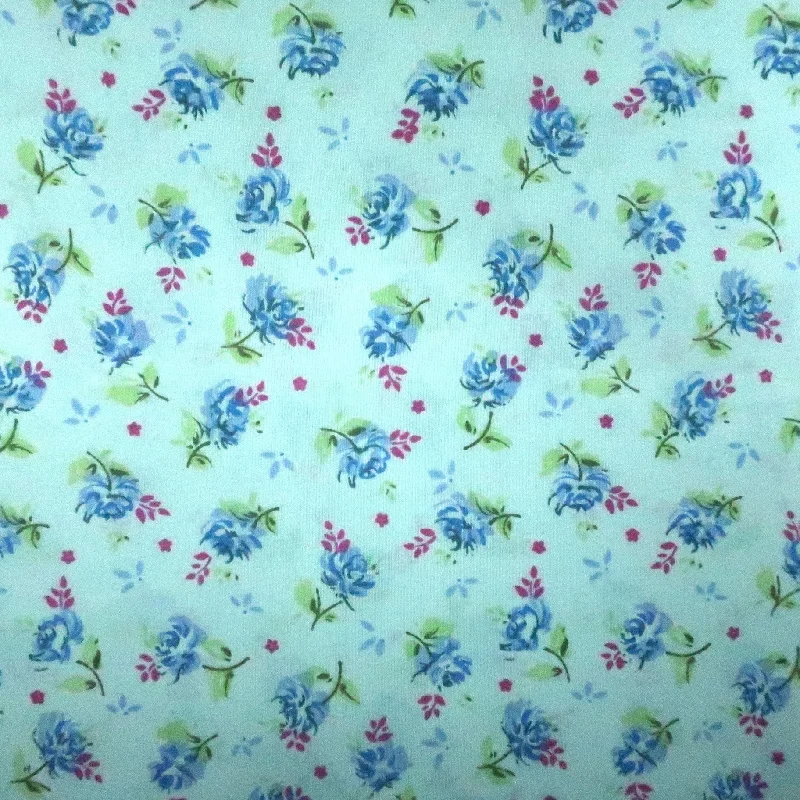 Mega Sale Blue Flowers on Blue Background Cotton Blended Broadcloth