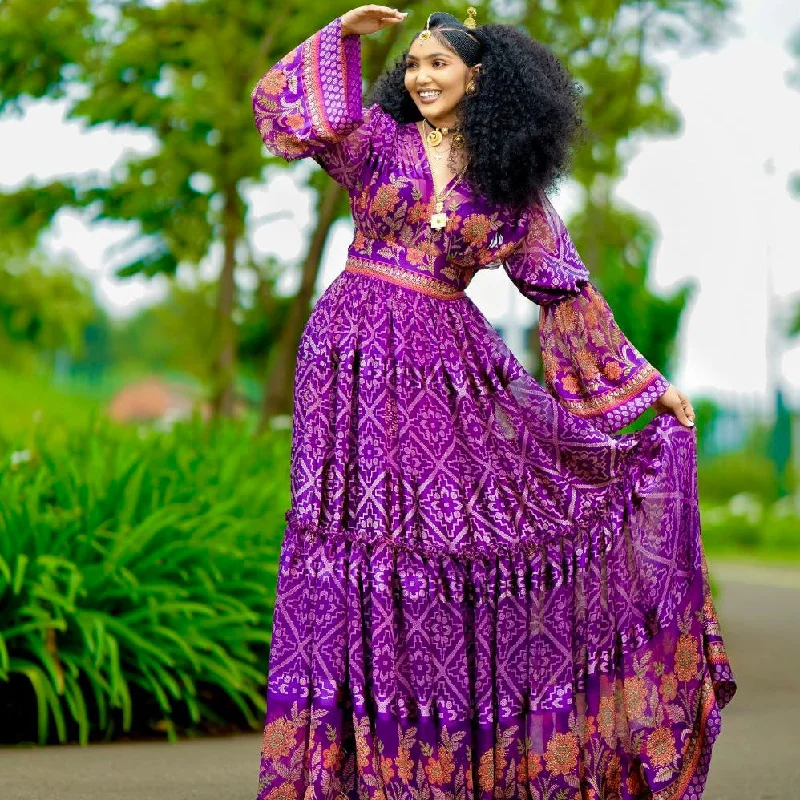 Price Fest Purple Ethiopian Chiffon Dress