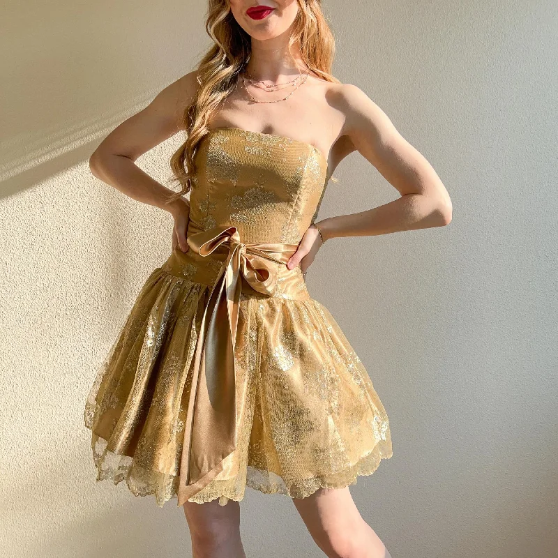 Lowest Prices 1980s Gold Strapless Gunne Sax Mini Dress (XS/S)