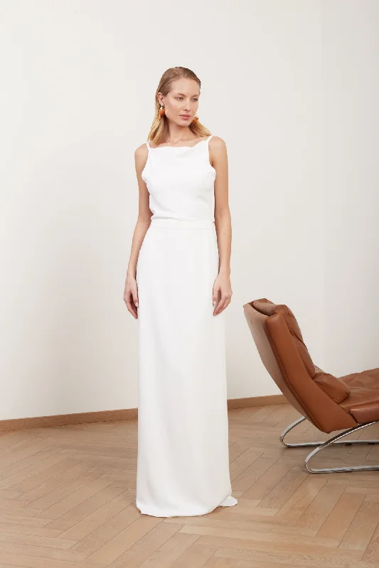 Buy More, Save More MANOA white matte fabric long straight wedding dress