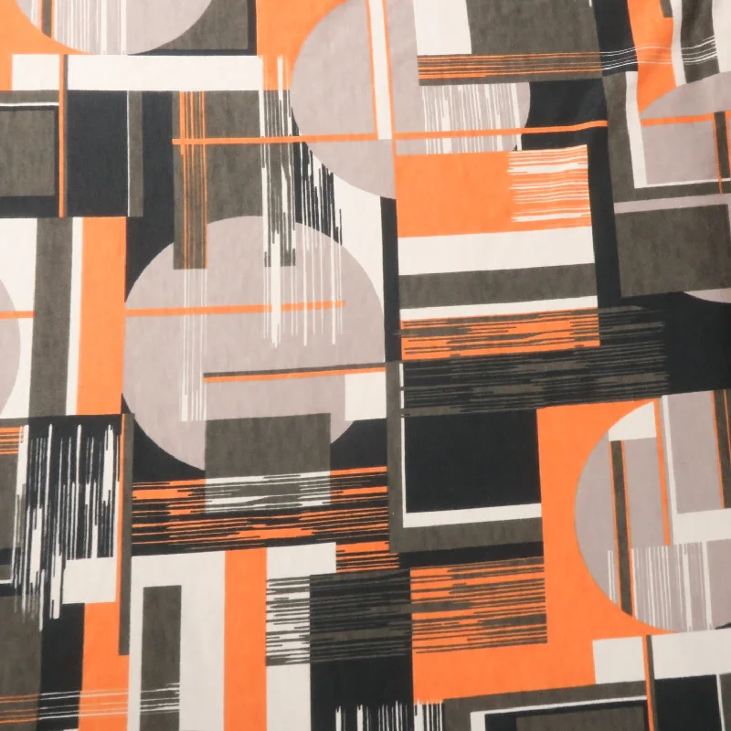 Huge Discounts Orange, Black and Grey Abstract Printed Jersey Stretch Fabric