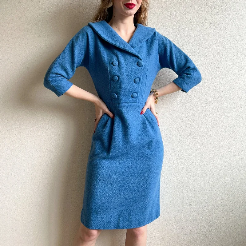 Savings Bonanza 1950s Double Breasted Blue Wool Dress (S/M)