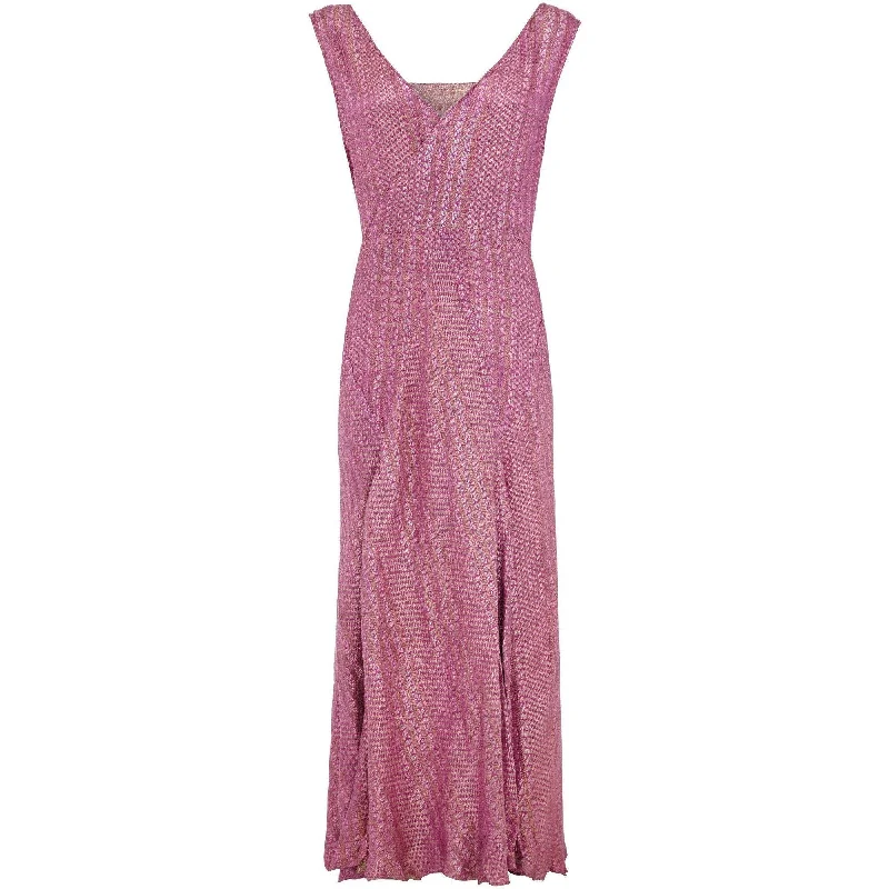 Online Only 1920s Pink Full Length Lame Flapper Dress