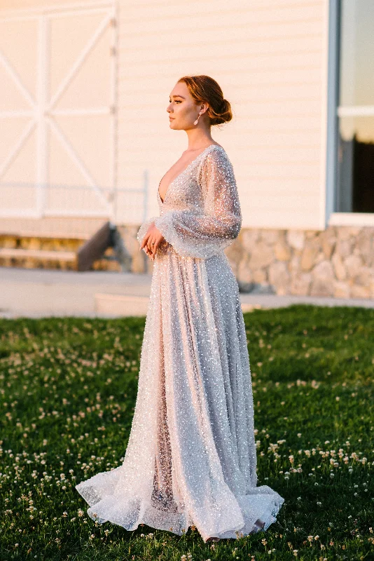 Massive Deals Houston Gown With Long Sleeves and Oyster Underlay
