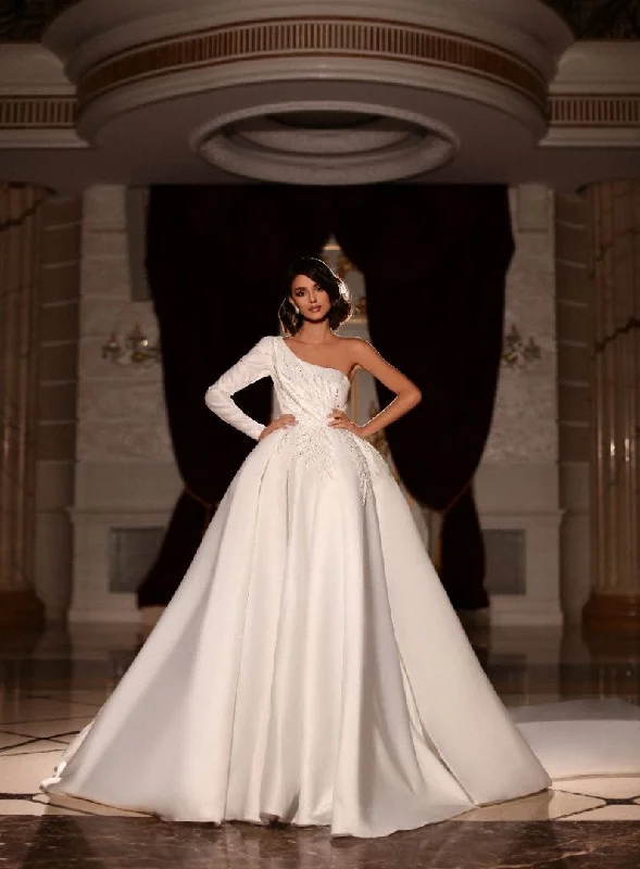 Price Reduction Effervescent One-Shoulder White Wedding Dress