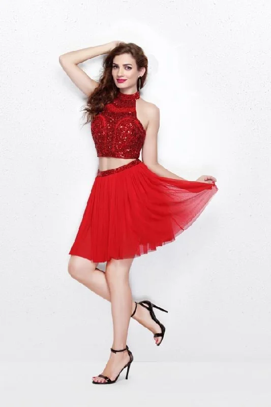 Closeout Primavera Couture - 1315 Beaded Halter Neck Two-Piece Dress - 1 pc Red in Size 6 Available