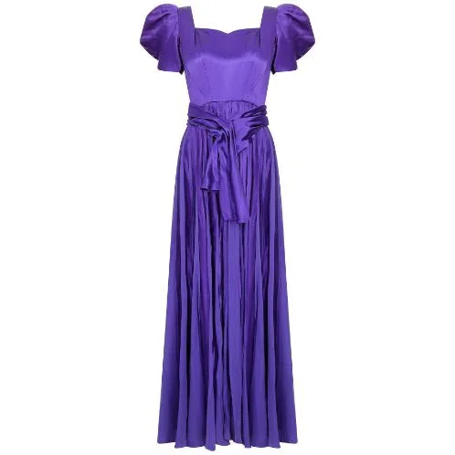 Savings Event 1940s Haute Couture Purple Satin Chiffon Dress