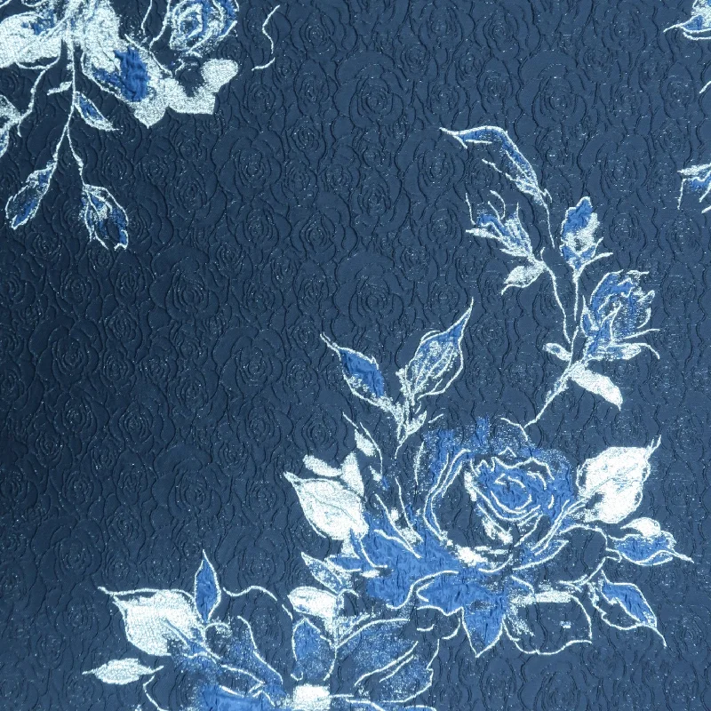 Instant Discount Navy and Silver Abstract Textured Brocade Fabric