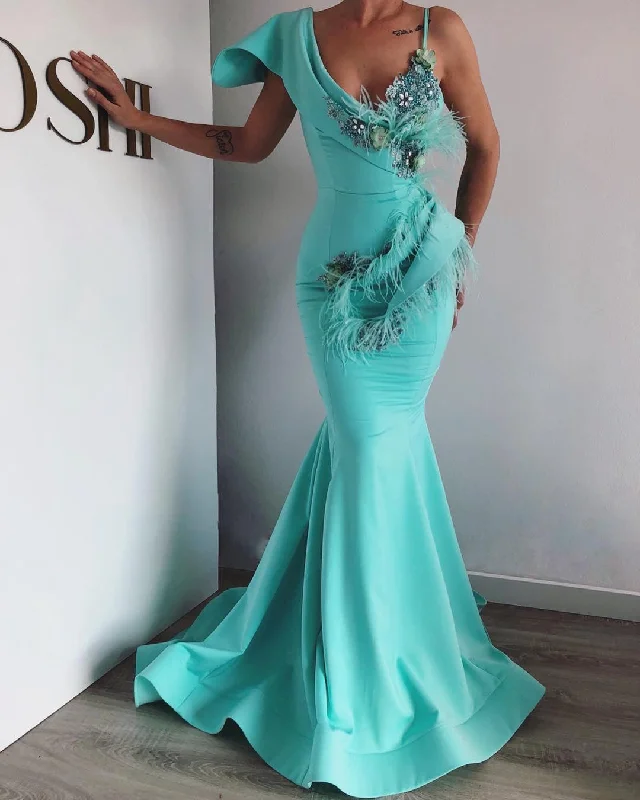 Closeout Sale Aaliyah Blue Lace  Evening Dress