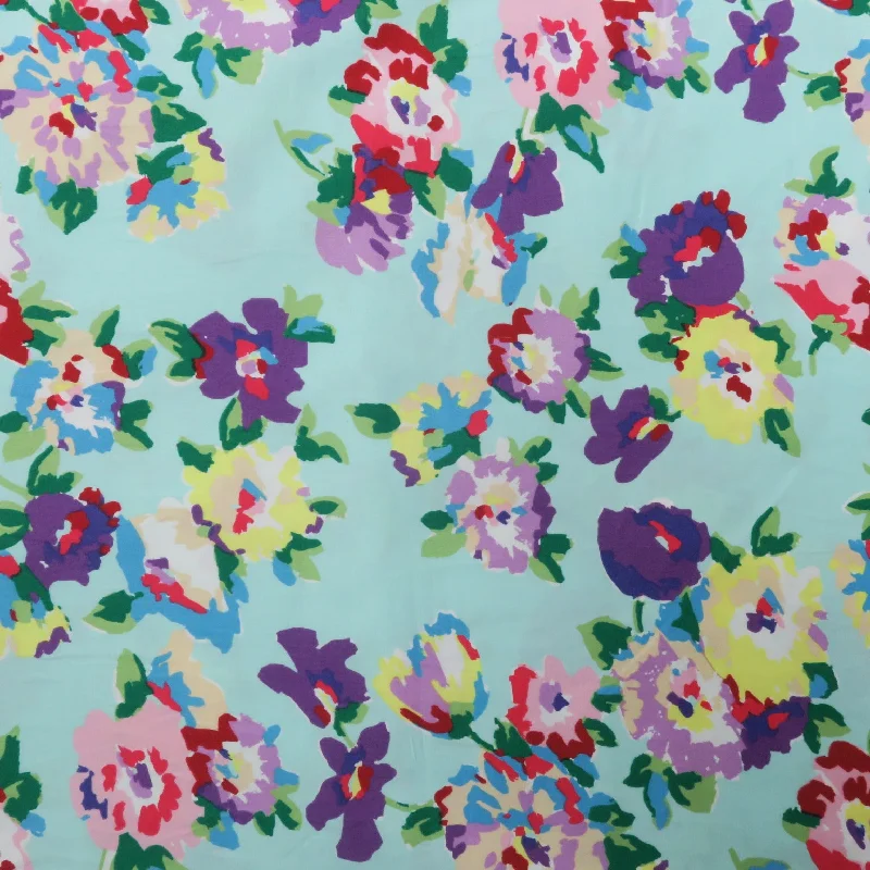 While Supplies Last Multicolor Flowers on Mint Background Printed Cotton Blended Broadcloth