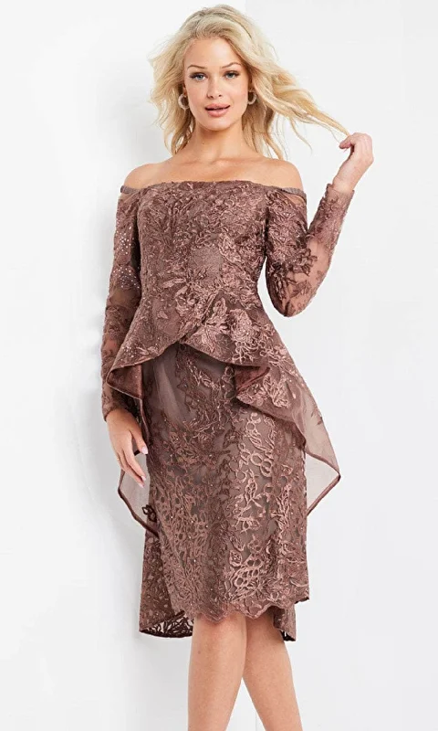 Value Deals Jovani 04452 - Off Shoulder Embroidered Peplum Dress