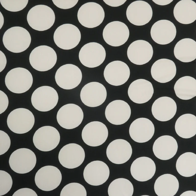 Weekend Deal Large White Polka Pots on a Black Background Printed Spandex Stretch Fabric
