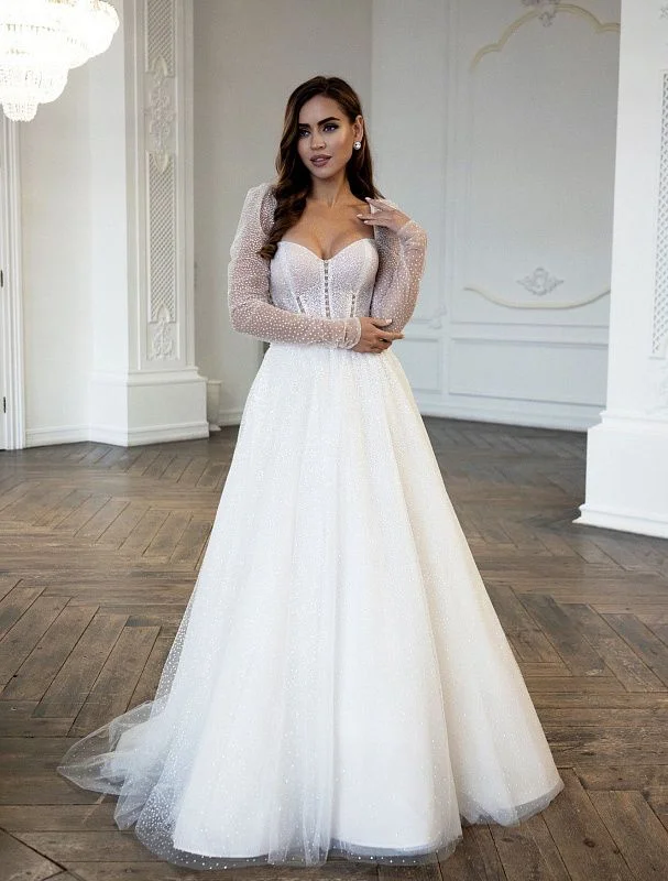 Super Deal Fancy Pearl Beaded White Wedding Dress