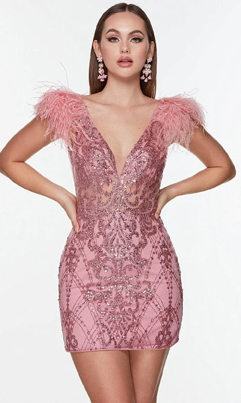TIME-Limited Offer Alyce Paris 4501 - Plunging V-Neck Sequin Cocktail Dress