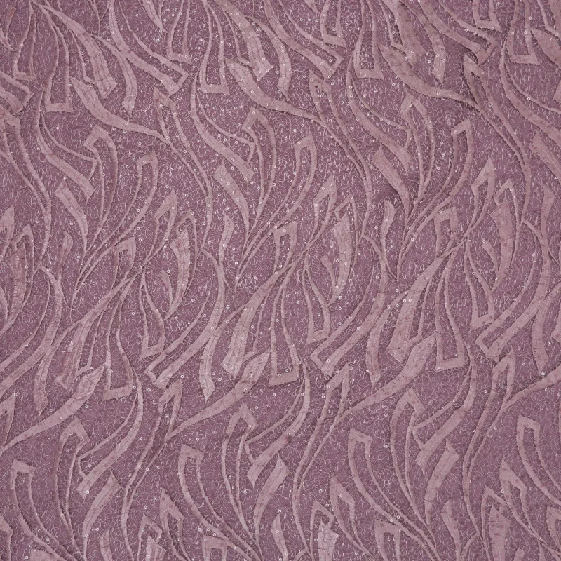 Discount Mania Pink Abstract and Sequined Embroidered Tulle Fabric