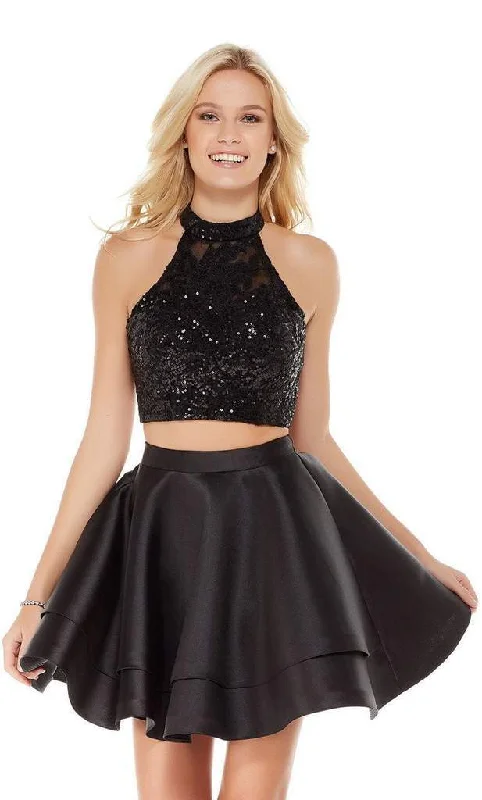 Deep Discounts Alyce Paris - 4065 Two-Piece Sequins Halter Mikado Fit and Flare Dress - 1 pc Blush In Size 6 Available