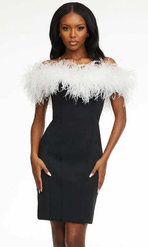 Massive Deals Ashley Lauren - Feather-Trimmed Cocktail Dress 4490 - 1 pc White/Black In Size 12 Available