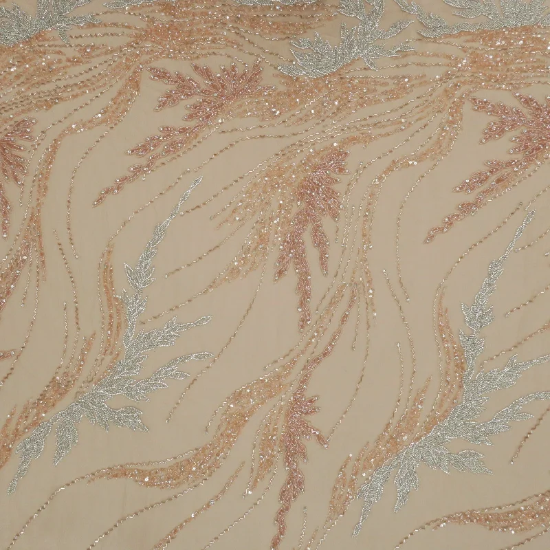 Savings Spectacular Salmon and Silver Sequined Embroidered Tulle Fabric