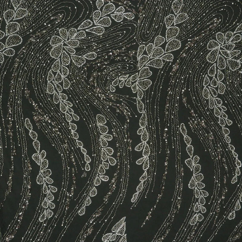 Online Exclusive Silver Sequined and Beaded Embroidered Tulle Fabric