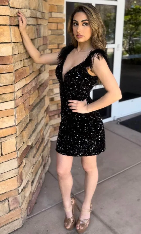 Extra Discounts Jasz Couture 1238 - Feather Cap Sleeve Cocktail Dress