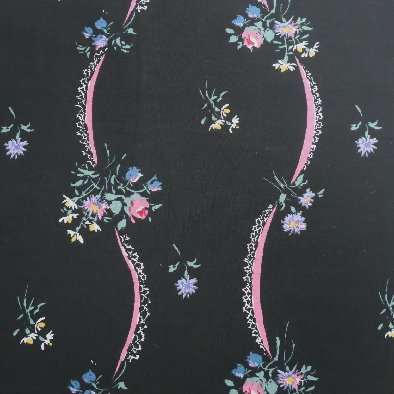 Price Fest Flowers on a Black Background Pattern Cotton Blended Broadcloth