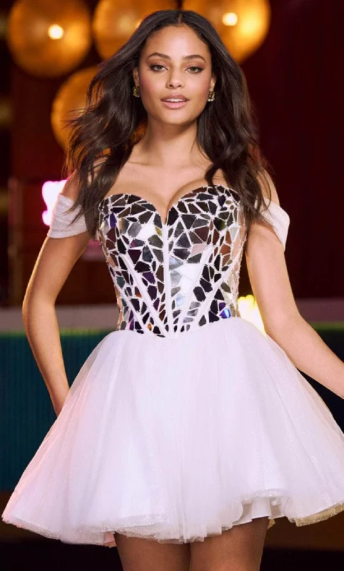 Stock Clearance Sherri Hill 55715 - Off-Shoulder Cut Glass Embellished Cocktail Dress