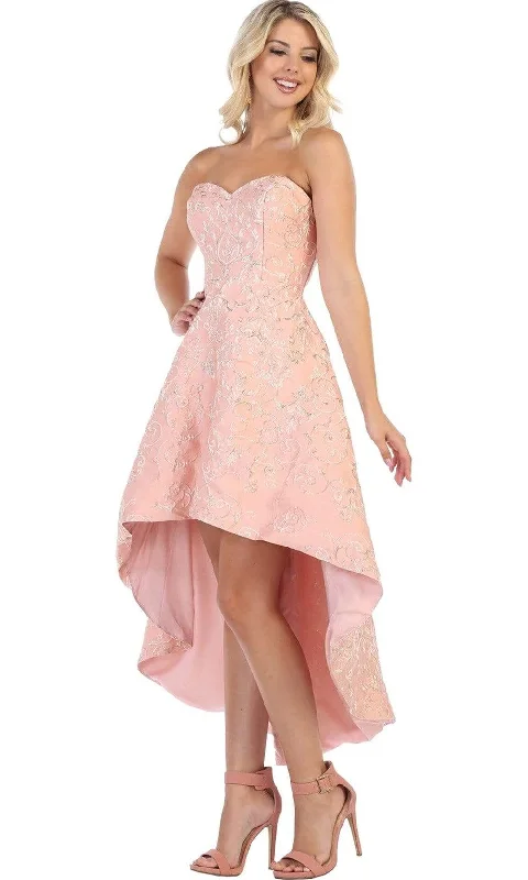 Season Finale Sale May Queen - RQ7672 Embroidered Scroll Motif High Low Dress