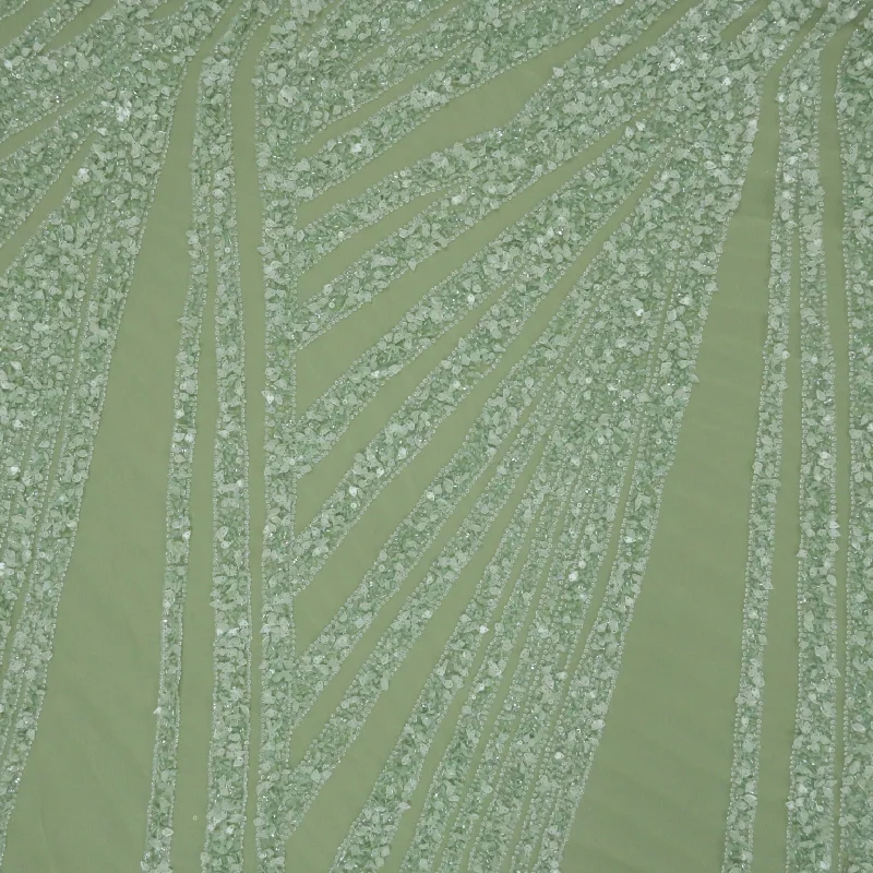 Daily Specials Mint Green Sequins and Beads Embroidered Tulle Fabric