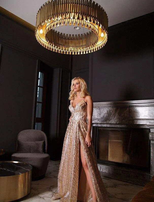 Special Promotion Stag Golden Evening Dress