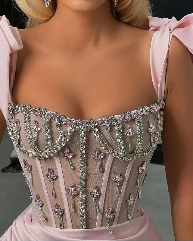 Can't Miss Amelia  Stones Crystals Pink Long Evening Dress
