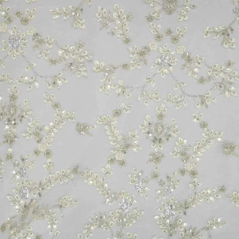 Discount Deals Nude Crystal, Sequins and Flowers Embroidered Tulle Fabric