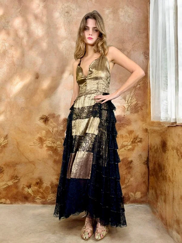 Mega Sale Appoline, 30s gold lamé and black lace dress