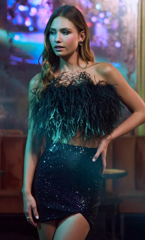 Best Deals Sherri Hill 55724 - Two-Piece Feathered Bodice Cocktail Dress