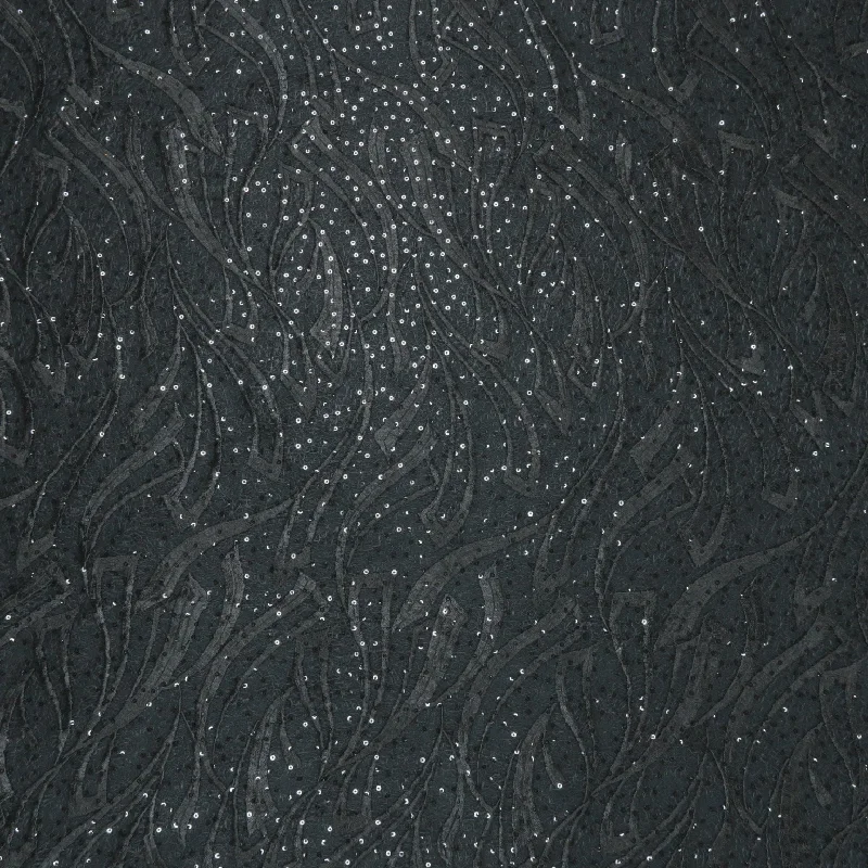 Bonus Savings Black Abstract and Sequined Embroidered Tulle Fabric