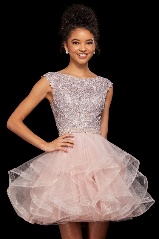 Incredible Offers Sherri Hill - Beaded Bateau Ruffled A-Line Cocktail Dress 53109