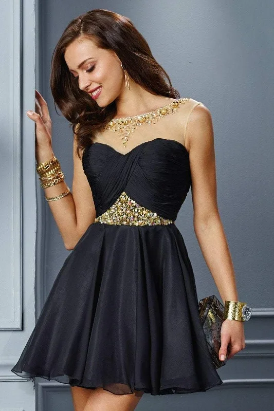 Exclusive Savings Alyce Paris Ruched Beaded Chiffon Short Dress 1065