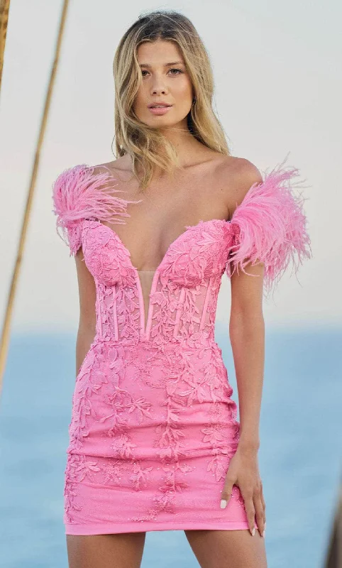 Blowout Sale Sherri Hill 55778 - Feathered Sheath Cocktail Dress