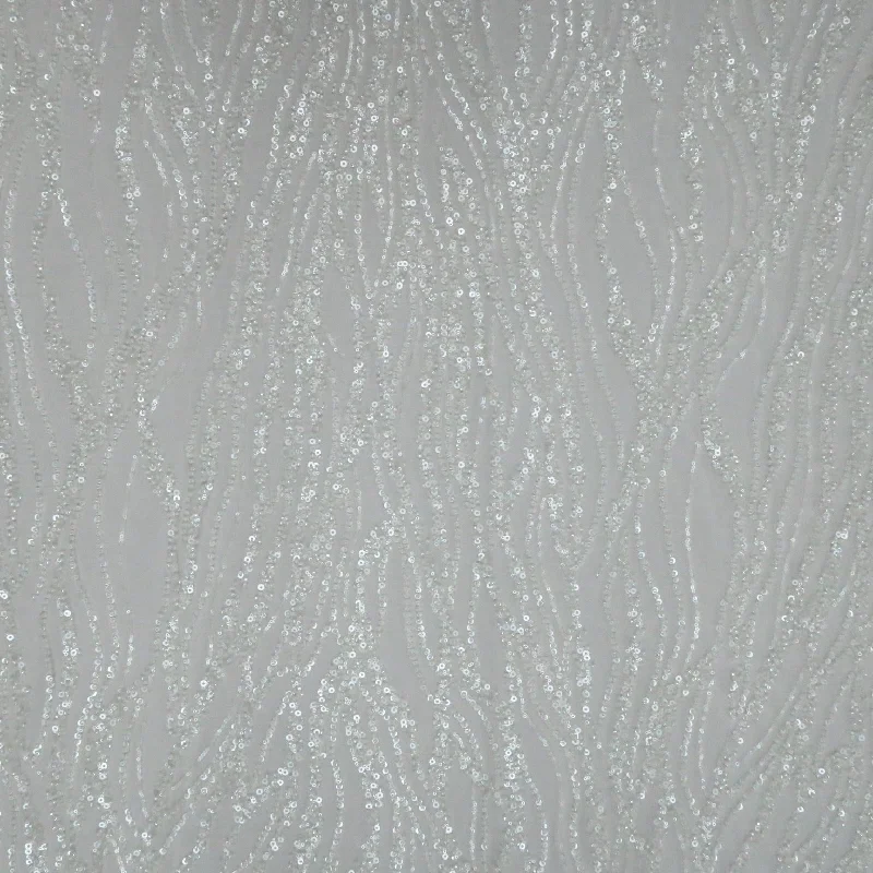 Extra Savings Off-White Sequins and Flakes Embroidered Tulle Fabric