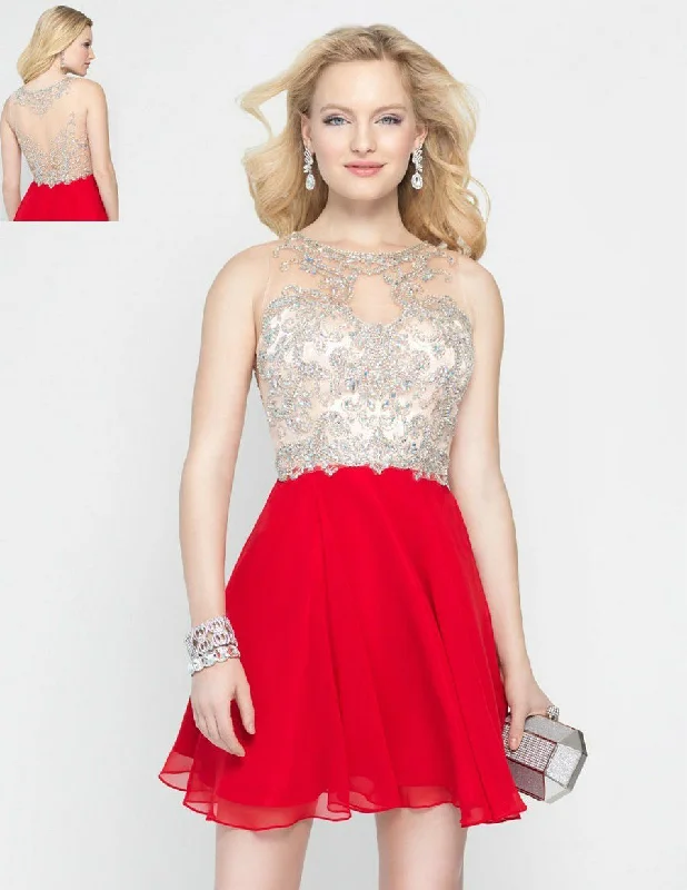 Online Only Alyce Paris Crystal Embellished Sheer Cocktail Dress