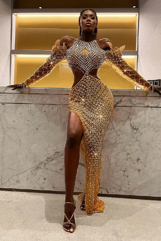 New Markdowns Luxury Gold Mermaid Evening Dress Stones Shiny