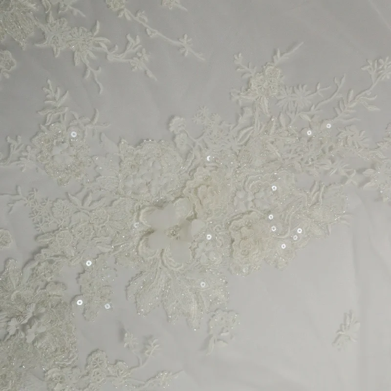 Savings Galore Diamond White Embroidered Sequin Tulle Floral Lace