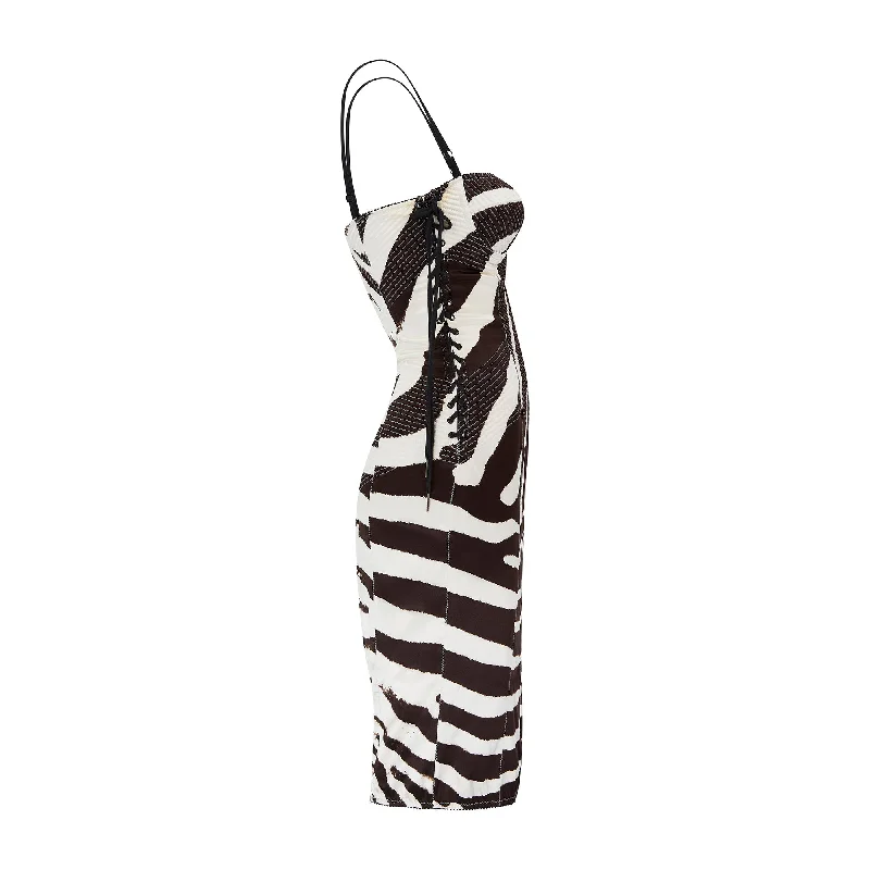 Discount Extravaganza Y2K Dolce and Gabbana Quilted Silk Corset Zebra Print Dress