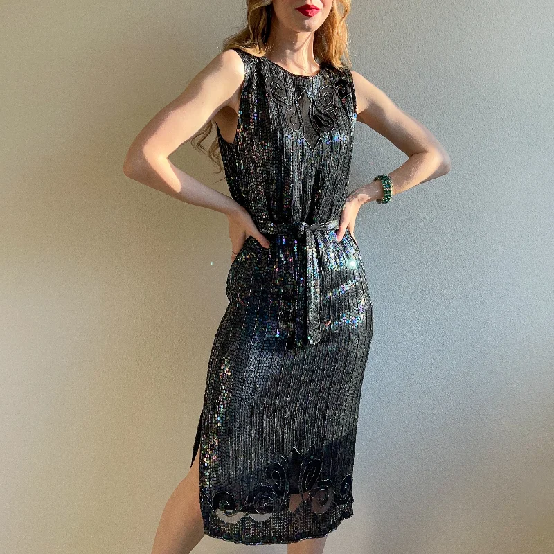 Deal Zone 1980s Black Sequined Tank Top Dress (XS/S)