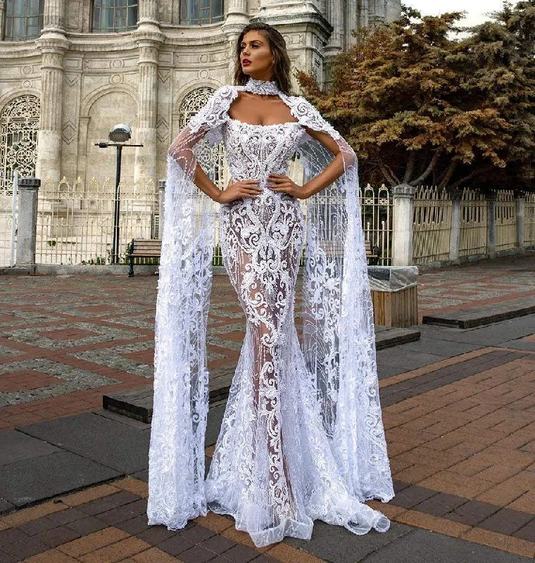 Overstock White Wedding Dress with Cape