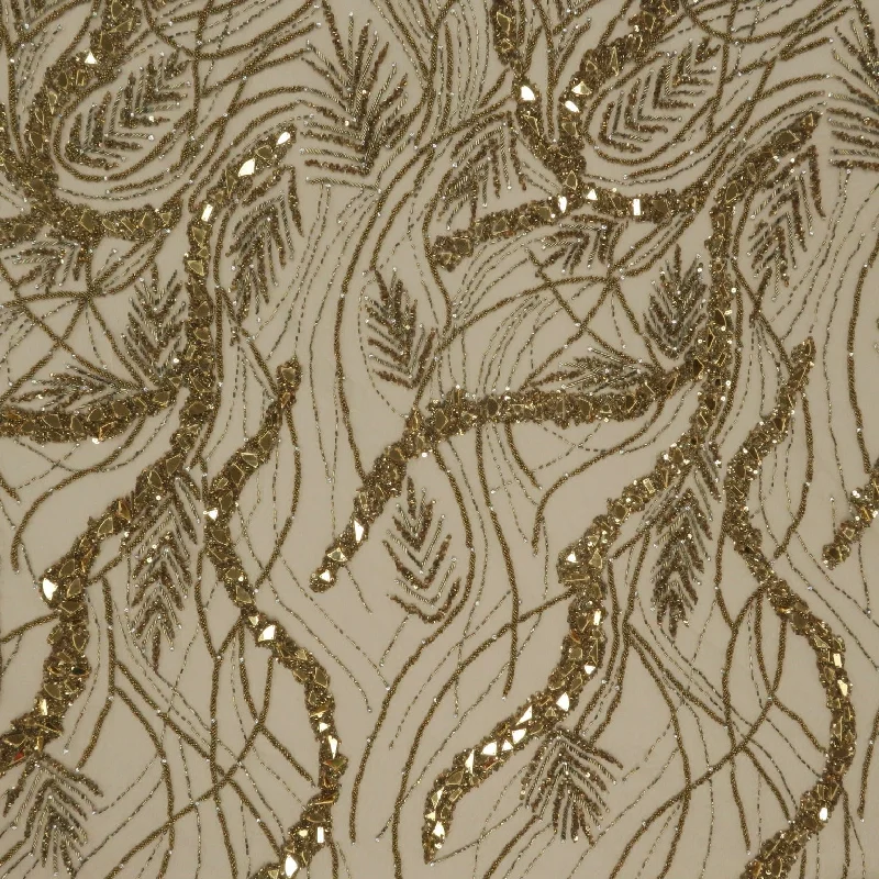 Sneak Peek Sale Gold Sequined Embroidered Tulle Fabric