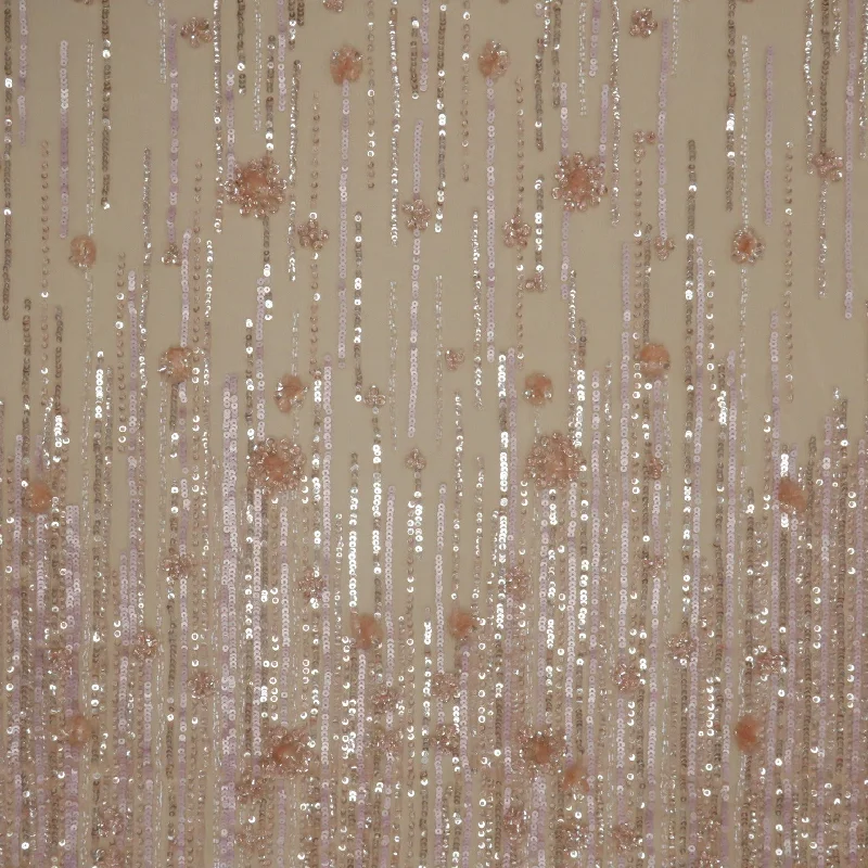 Best Bargains Pink Sequins and Beads Embroidered Tulle Fabric
