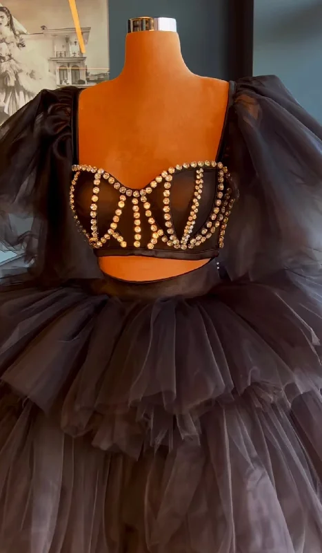 Limited Stock Davina Black Tiered Evening Dresses