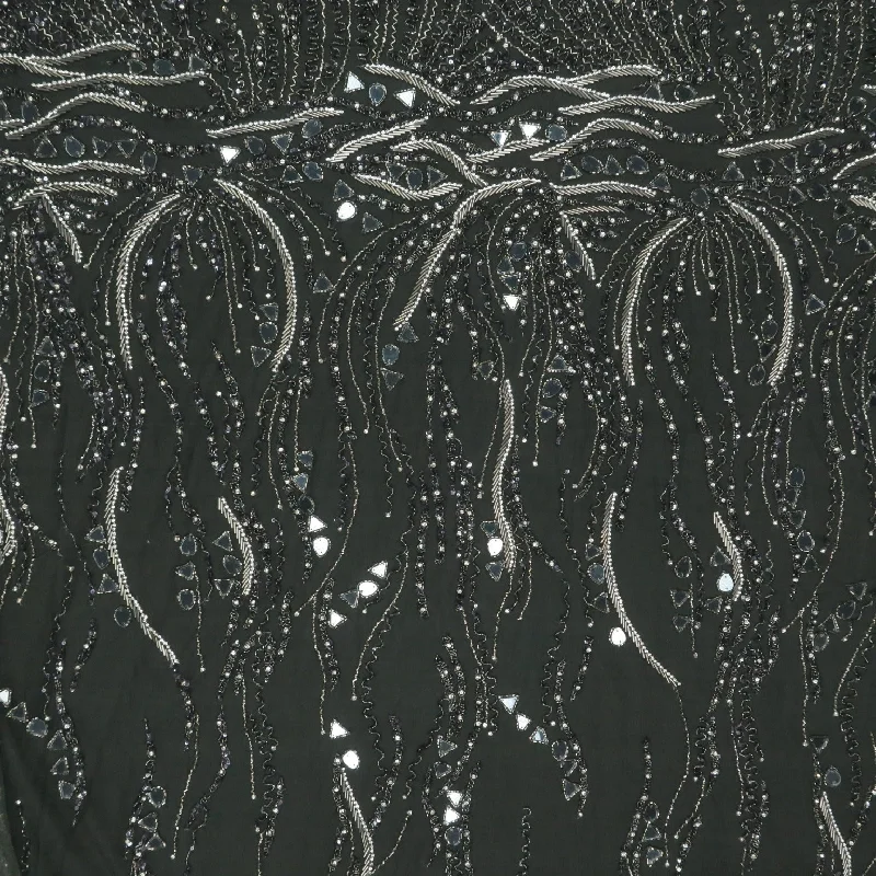 Exclusive Access Black Sequined and Beaded Embroidered Tulle Fabric