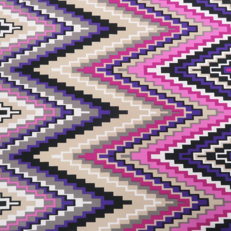 Discount Mania Pink, Purple and Beige Chevron Printed Jersey Stretch Fabric